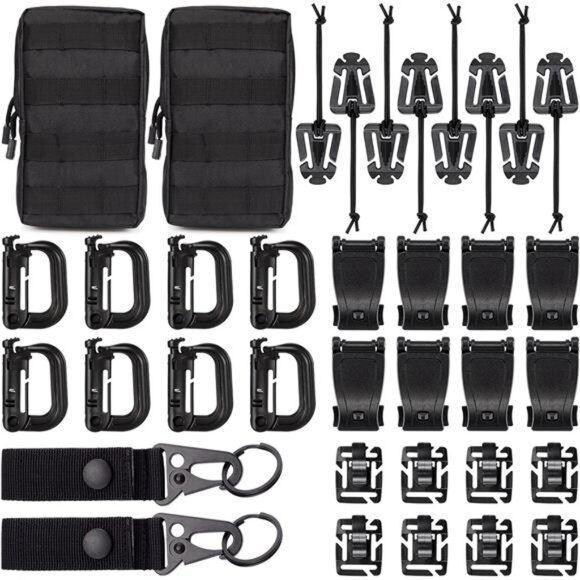 36PCS Attachments for Tactical Backpack Vest Belt, D-Ring Grimloc Looking Gear